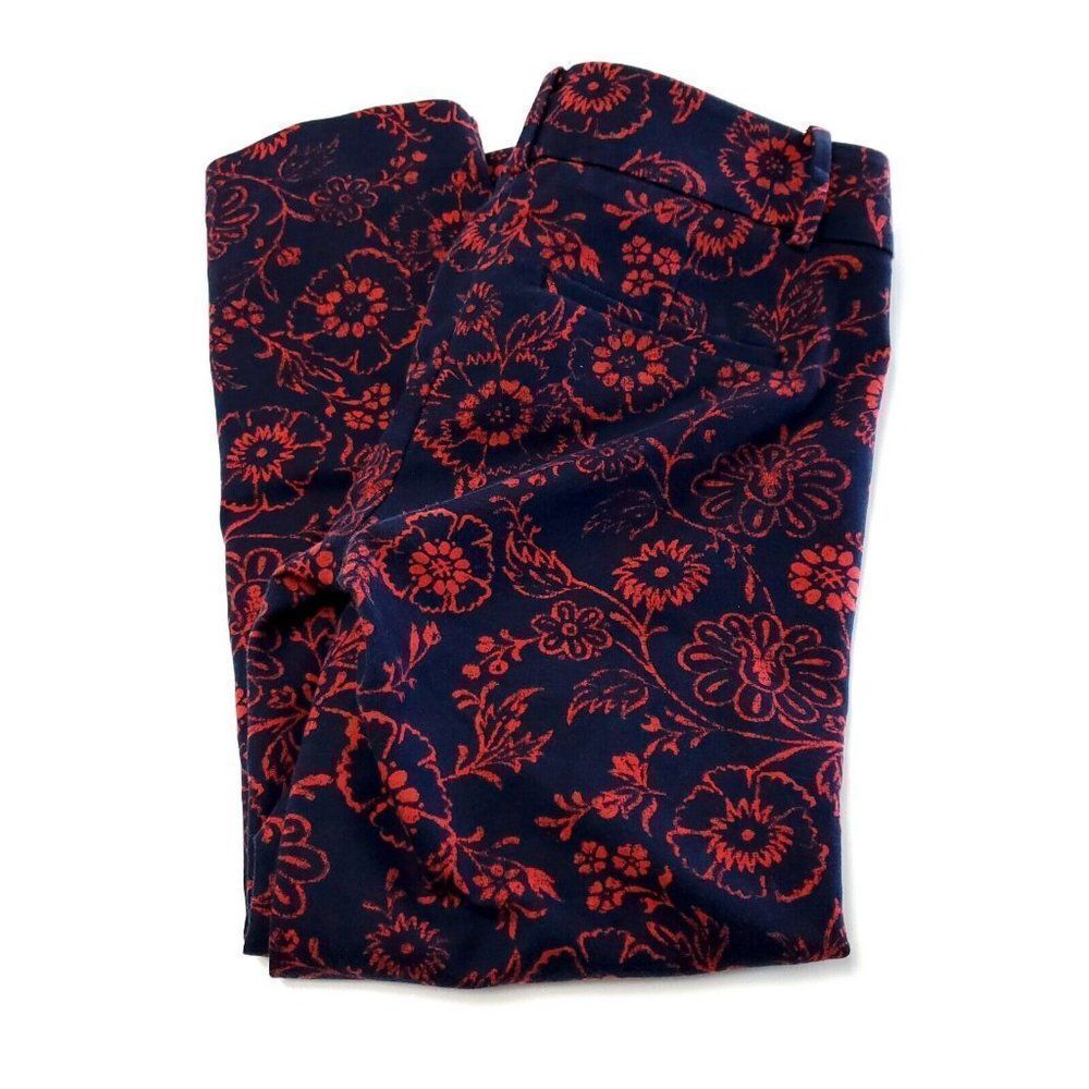Ann Taylor Loft Riviera Blue Red Floral Capri Cotton Rayon Pants Marissa 00p